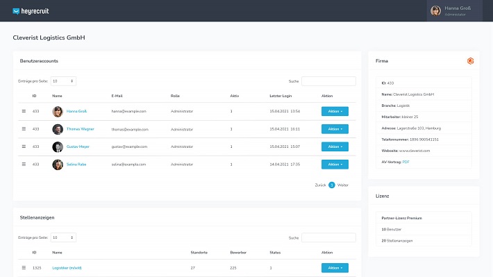 Du kannst jederzeit genau festlegen, welche Informationen ein Kunde einsehen kann. Mit ihrem eigenen Login integrierst Du Deine Kunden einfach nach Belieben in den Recruiting-Prozess, so dass Du Kommunikation und Entscheidungsfindung deutlich beschleunigen kannst.