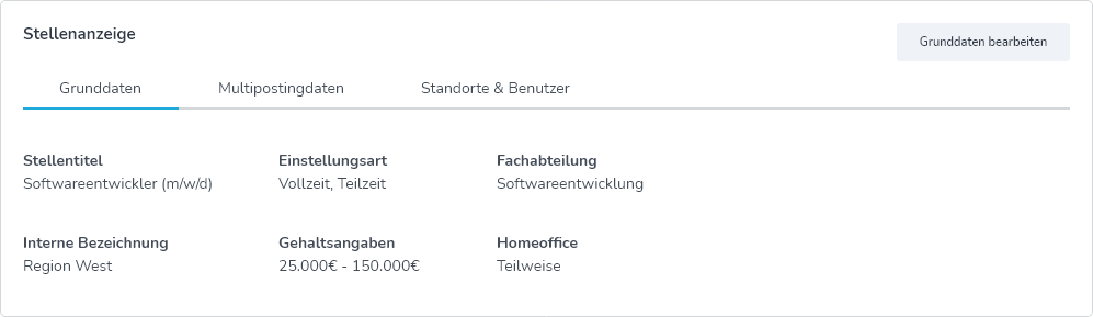 Fenster Informationen zur Stellenanzeige