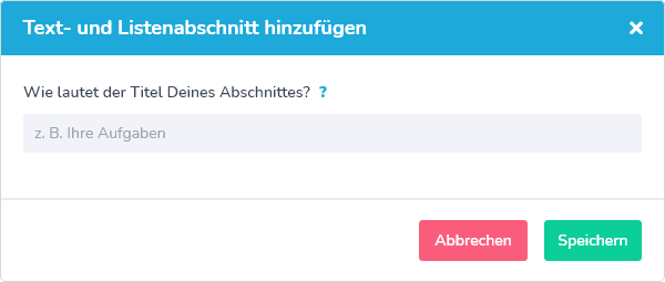 Fenster Text- und Listen-Abschnitt hinzufügen