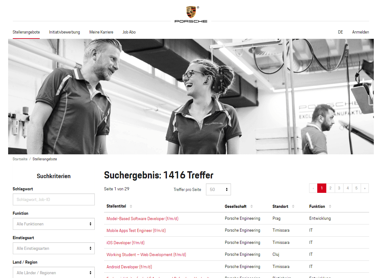 Karriereseite Porsche