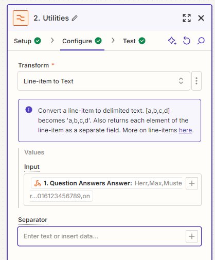 transform line item screenshot